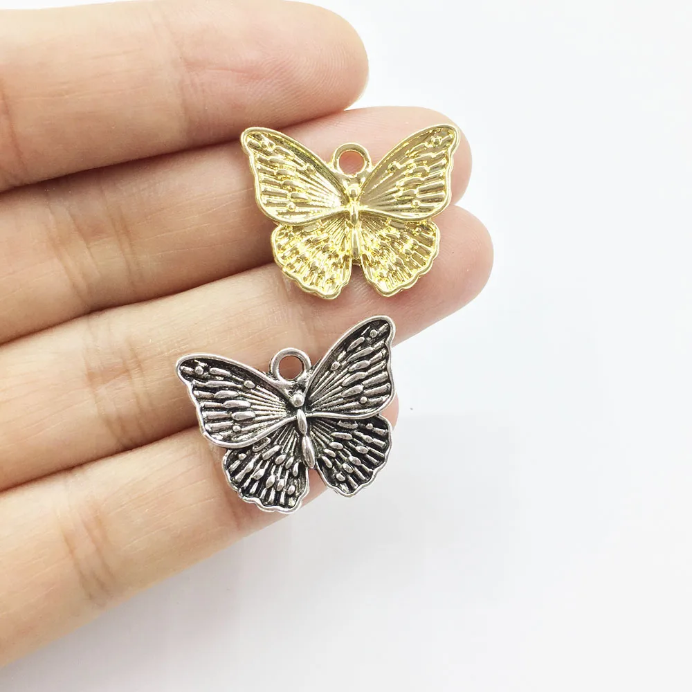 Eruifa 10 adet 18 * 24mm Güzel Kelebek altın / Gümüş kaplama Çinko alaşım Charms Kolye Takı DIY Kolye 2 renkler Görüntü 0