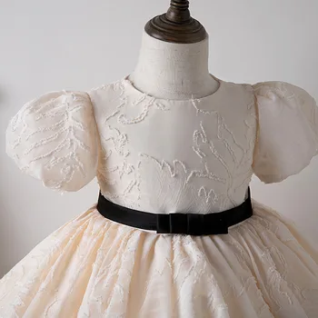 High-end Bebek prenses elbise Çiçek kız düğün elbisesi asetat elyaf Yay Kabarcık kollu Kız elbise Bebek 1st doğum günü partisi elbisesi