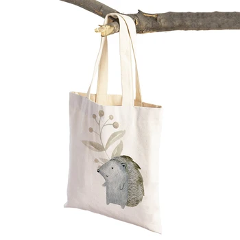 Orman Hayvanları Ayı Geyikler Sincap Rakun Rahat Kadın Alışveriş Çantaları Hayvan Tuval Süpermarket alışveriş çantası Tote Eko Çanta