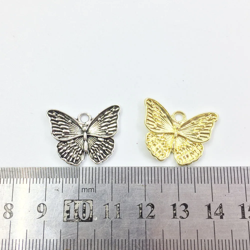 Eruifa 10 adet 18 * 24mm Güzel Kelebek altın / Gümüş kaplama Çinko alaşım Charms Kolye Takı DIY Kolye 2 renkler Görüntü 2