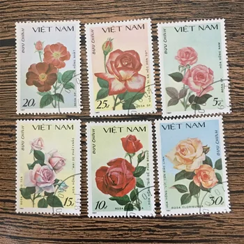 6 Adet / takım Vietnam Posta Pulları 1987 Gül Çiçek Kullanılan Posta İşaretli Posta Pulları Toplamak için
