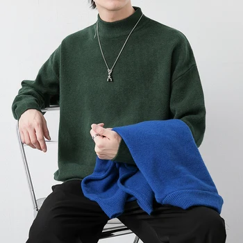 Kazak erkek 2021 yeni yakışıklı gençlik saf renk çizgi giyim Kore ince sonbahar ve kış trendi sıcak alt örgü