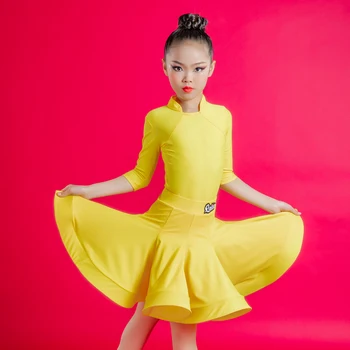 Juvenille çocuklar genç dantel latin elbise uygulama yarışması için siyah sarı DNW090-GDF2168