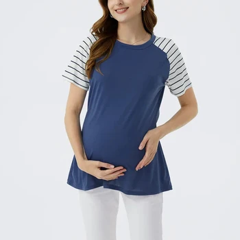 Yeni Annelik Tees Giyim Ropa Embarazada Gömlek sıfır yaka bluzlar Gebelik T-Shirt Rahat Gurur Yan Dantela Analık Kazak